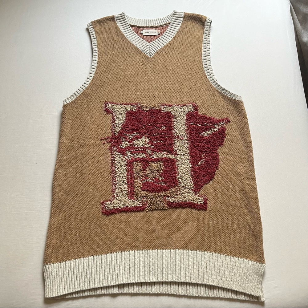 HONOR THE GIFT brown varsity vest athletic casual knit chunky logo sweater dress